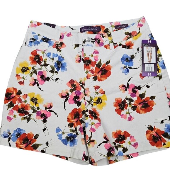 Gloria Vanderbilt "Amanda" White Floral Print Denim Shorts High Rise Size 14 New - Picture 6 of 12